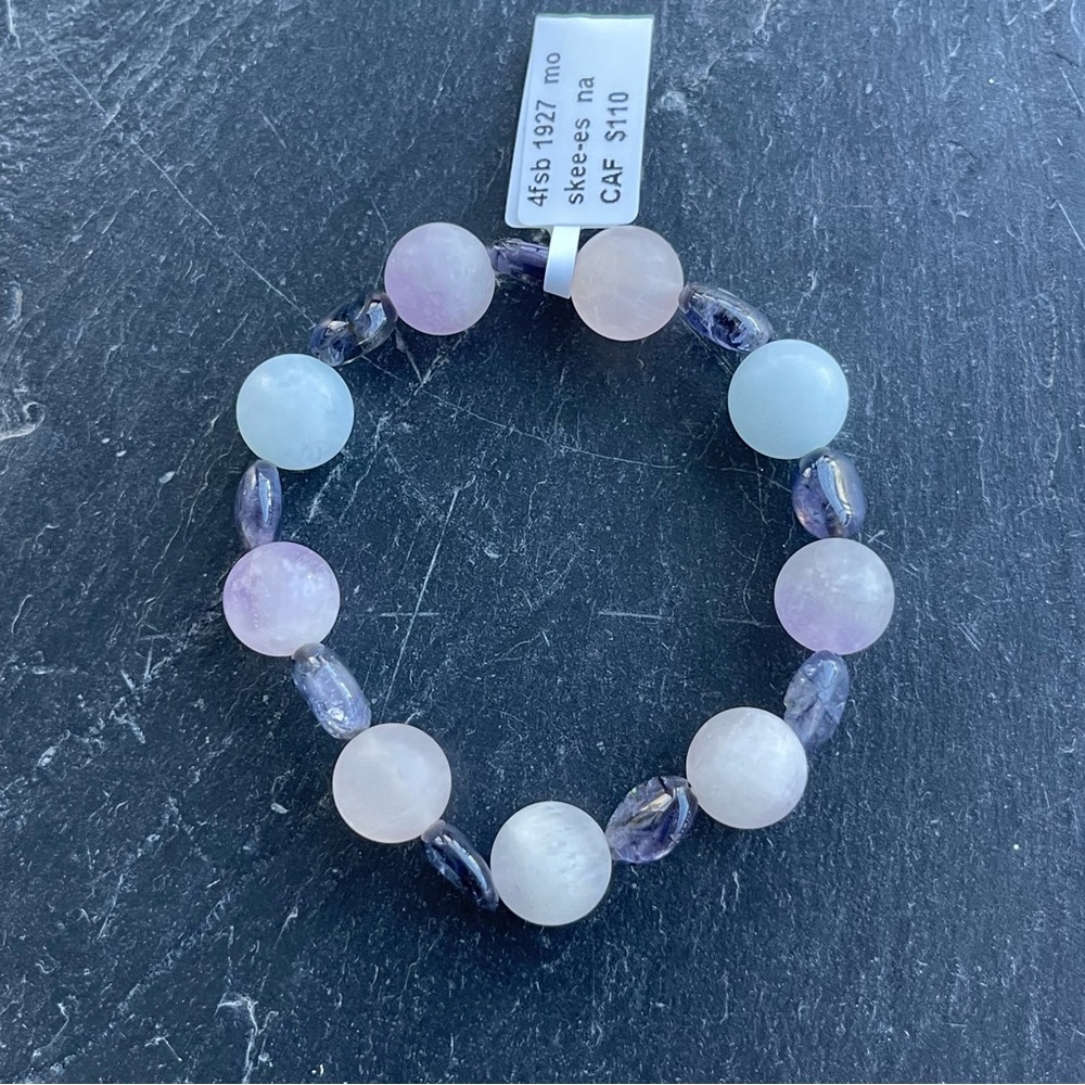 Elegant Multi-Color Morganite & Iolite Beaded Bracelet 6” long